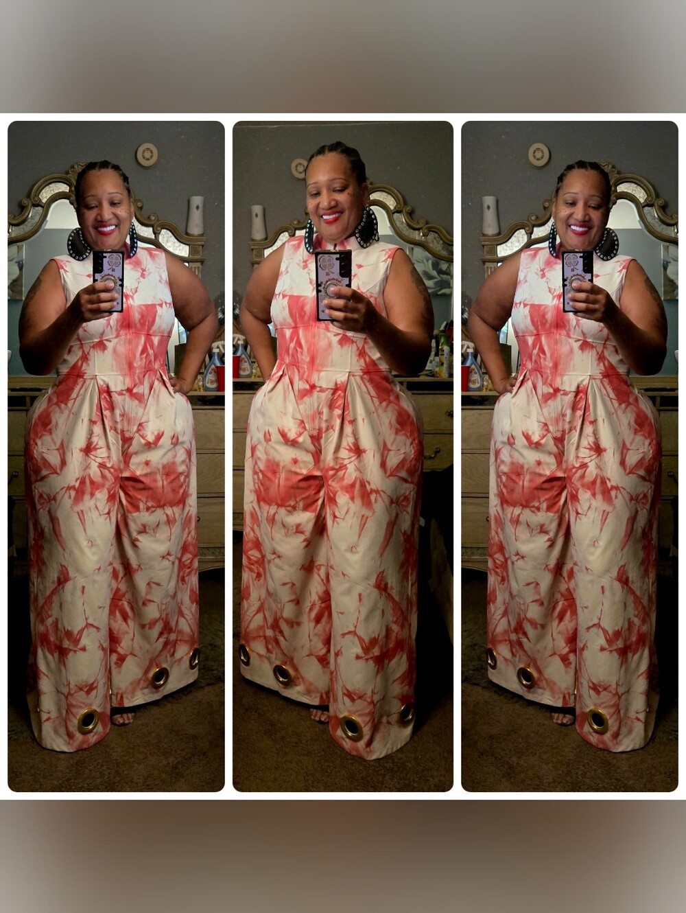 Sleeveless Tie-Dye Wide-Leg Jumpsuit with Grommet Hem